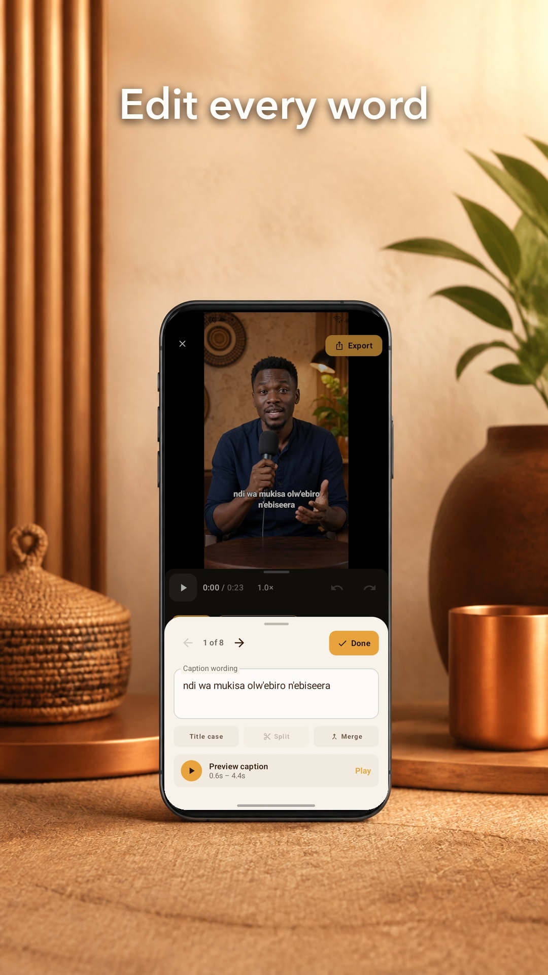 Waseme Studio caption editor on an Android phone